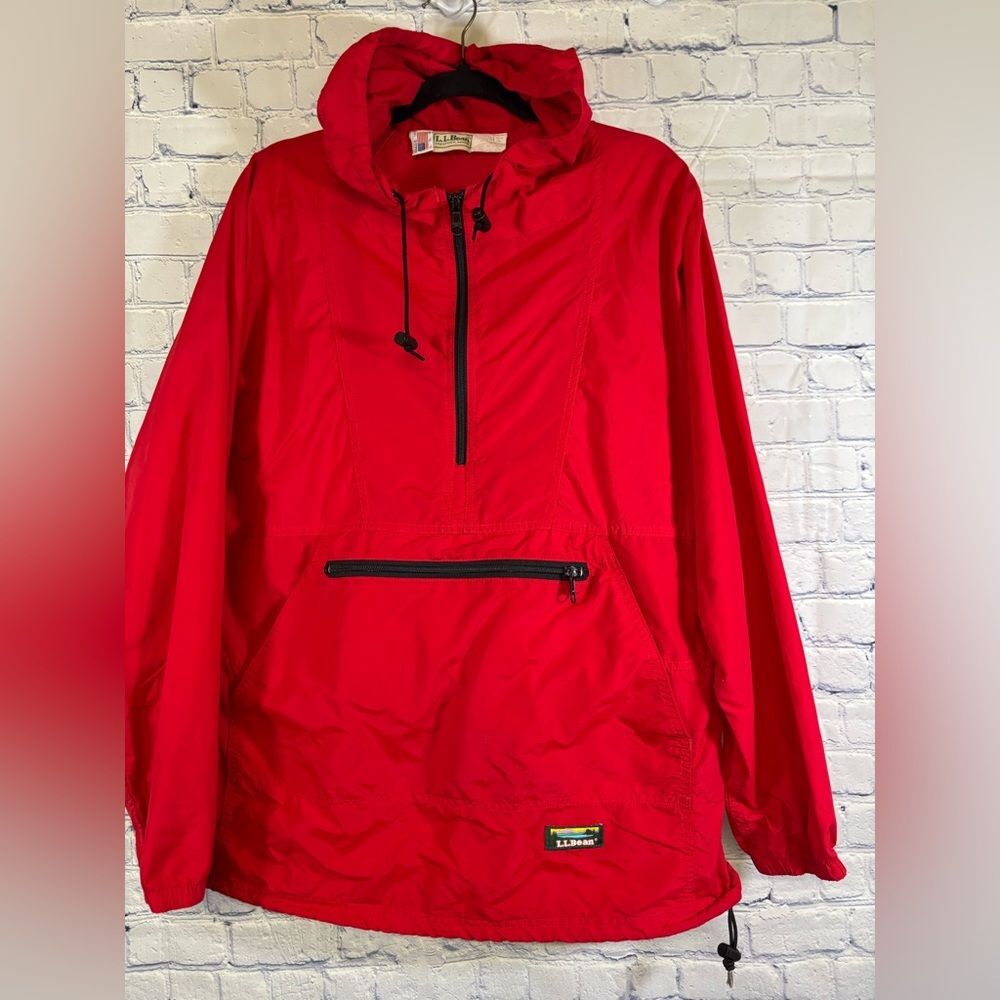 Vintage L.L. BEAN Red Nylon 1/2 Zip Pullover Hooded Gorpcore Hiking Jacket M